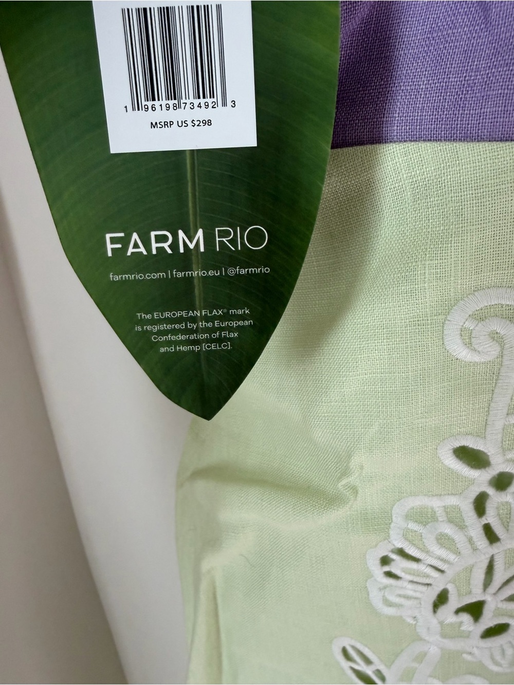 FARM Rio eyelet embroidered Colorblock blue green purple peach linen Midi Dress - Picture 11 of 14